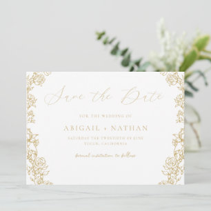 Vintage-Chinoiserie-Blumen-Gold-Kranz-Hochzeit Save The Date