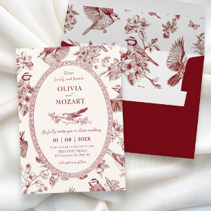 Vintage-Chinoiserie-Blumen-Vogel-Hochzeit Einladung