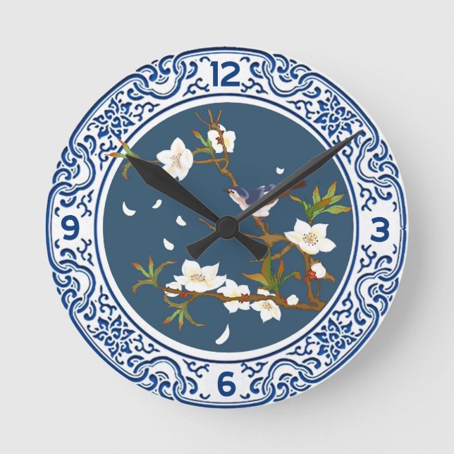 Vintage Chinoiserie Chinesische Bird-Blume Kunst,  Runde Wanduhr (Vorderseite)