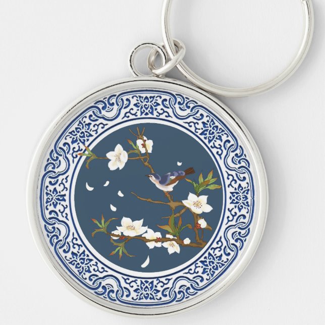 Vintage Chinoiserie Chinesische Bird-Blume Kunst,  Schlüsselanhänger (Vorne)