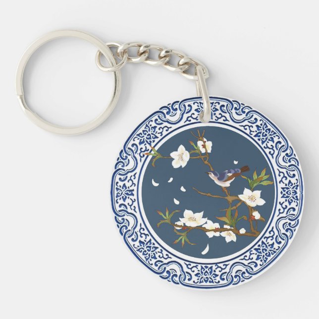 Vintage Chinoiserie Chinesische Bird-Blume Kunst,  Schlüsselanhänger (Vorderseite)