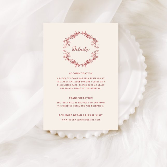 Vintage Chinoiserie Crimson Red Wedding Details Begleitkarte (Von Creator hochgeladen)