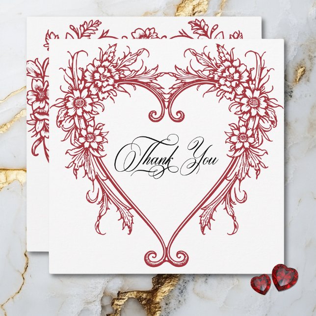 Vintage Chinoiserie Florenz Dankeskarte (Vintage Elegant Chinoiserie Floral Heart Wedding Thank You Card)