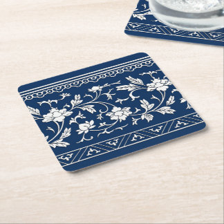 Vintage-Chinoiserie-Navy-Blumen-Papier- Untersetze Rechteckiger Pappuntersetzer