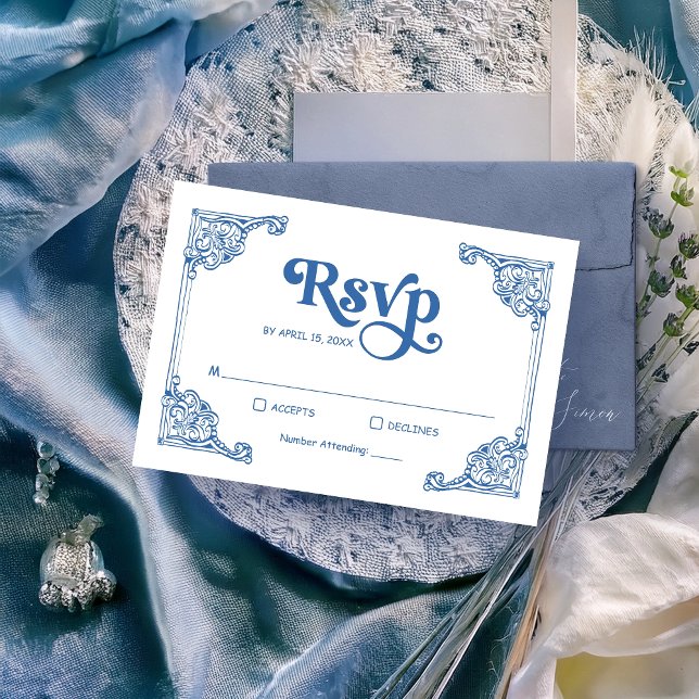 Vintage Chinoiserie Rahmen Dusty Blue Wedding RSVP Karte (Von Creator hochgeladen)