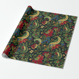 Vintage Chinoiserie Rot Gelb Grün Geschenkpapier