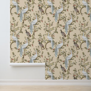 Vintage-Chinoiserie Weiße Pfingstrose Mandel Tapete