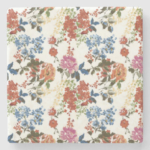 Vintage-Chintz-Blumenmuster Rot Blau Pink Blüte Steinuntersetzer