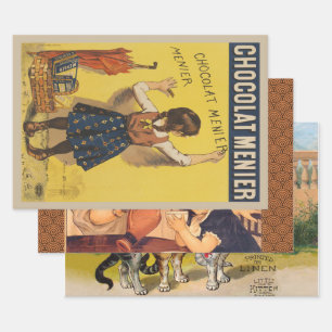 Vintage Chocolat Menier französisches Poster Bouis Geschenkpapier Set