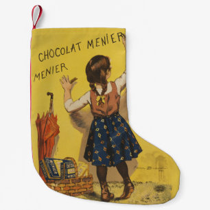Vintage Chocolat Menier französisches Poster Bouis Kleiner Weihnachtsstrumpf