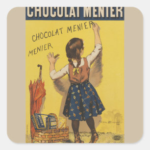 Vintage Chocolat Menier französisches Poster Bouis Quadratischer Aufkleber