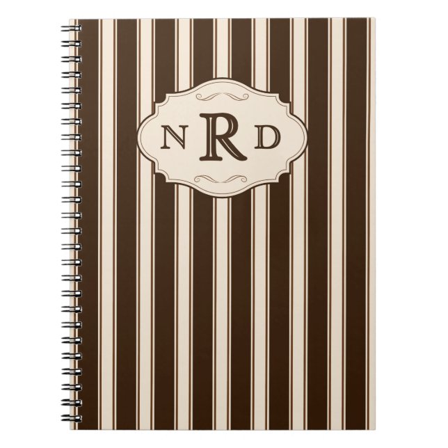 Vintage Chocolate and Cream Stripes Monogram Notizblock (Vorderseite)