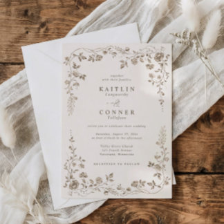 Vintage Chocolate Brown French Floral Wedding Einladung