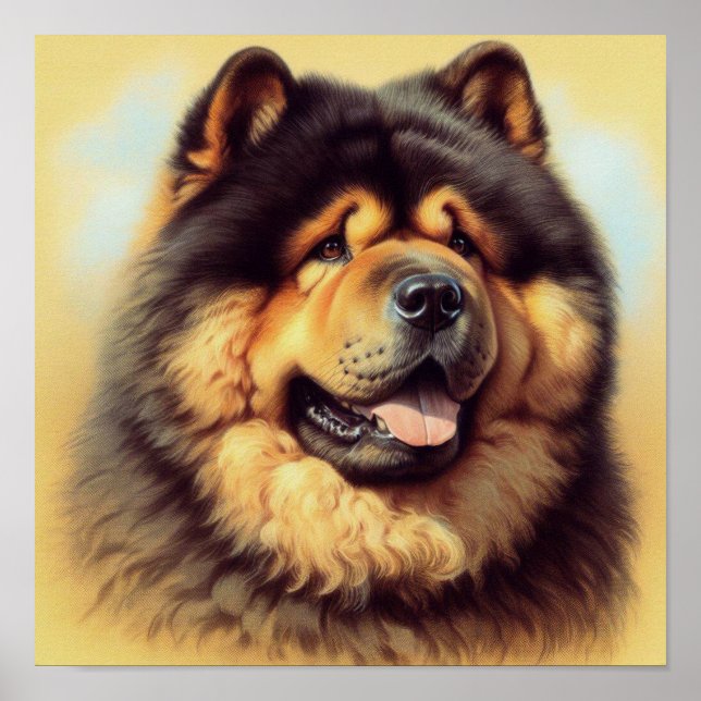 Vintage-Chow-Chow-Gemälde Poster (Vorne)