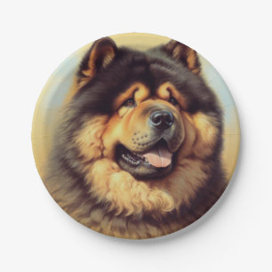 Vintage Chow-Chow-Malerei Pappteller