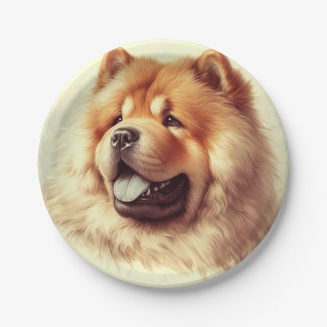 Vintage Chow-Chow-Malerei Pappteller (Vorderseite)