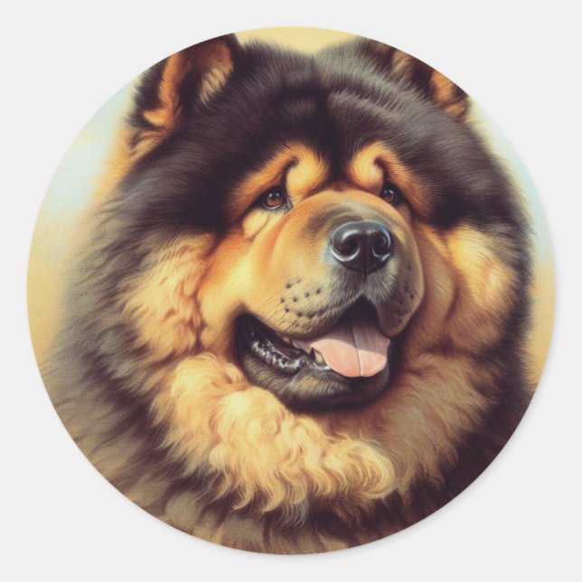 Vintage Chow-Chow-Malerei Runder Aufkleber (Vorderseite)