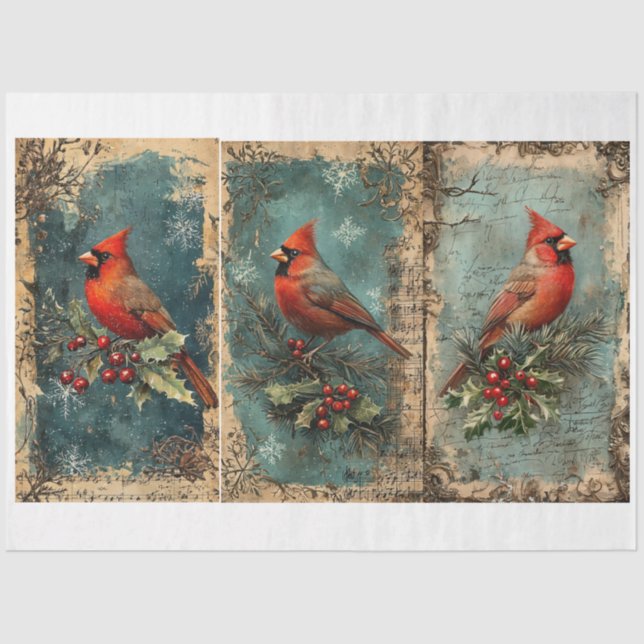 Vintage Chrimstas Birds Seidenpapier (Vorderseite)