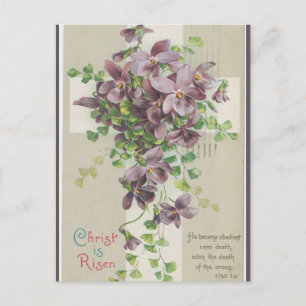 Vintage Christ ist auferstanden Kreuz Lila Blume O Postkarte