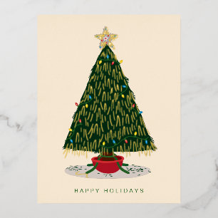 Vintage-Christbaum mit Tannenbaumschmuck Folien Feiertagspostkarte
