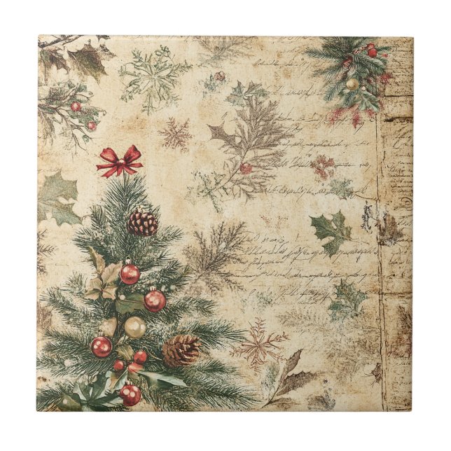 Vintage-Christbaum & Ornament (3) Fliese (Vorderseite)