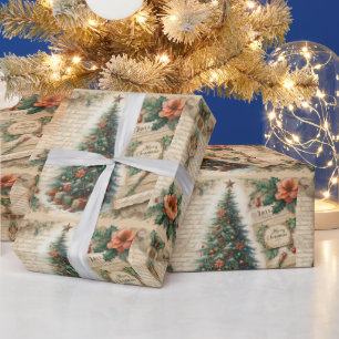 Vintage-Christbaum und Schrift  Geschenkpapier