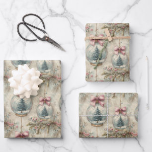 Vintage-Christbaum & Weihnachtskugel Wasserfarben  Geschenkpapier Set