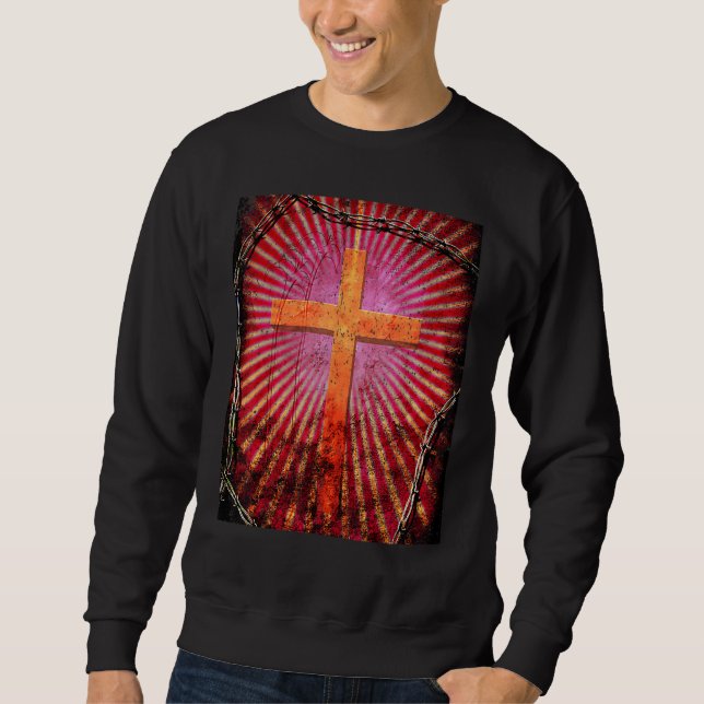 Vintage Christian Cross In Rays Of Light Sweatshirt (Vorderseite)