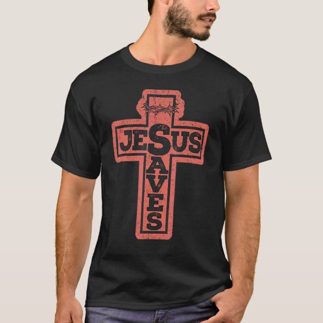 Vintage Christian Cross Jesus Saves T-Shirt (Vorderseite)