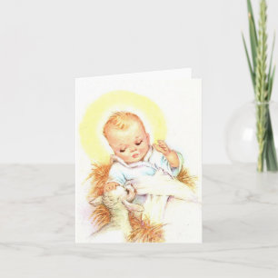 Vintage-Christkind mit Lamm Weihnachtskarte Karte