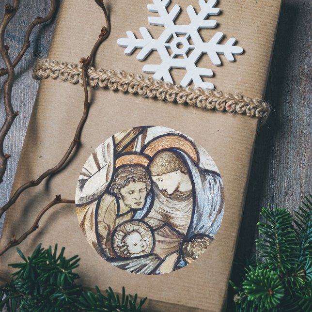 Vintage Christliche Weihnachtskrippe Runder Aufkleber (Vintage Christian Catholic Christmas Nativity Scene Bethlehem Manger Classic Round Sticker Gift)