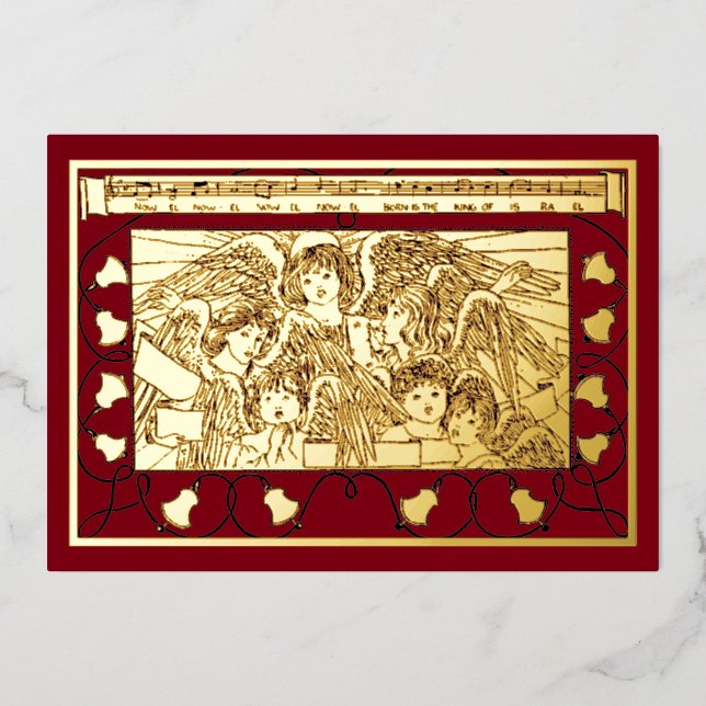 Vintage Christmas Angel Choir Folien Feiertagskarte (Vorderseite)