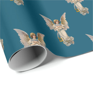 Vintage Christmas Angel Dark Aquamarin Holiday Geschenkpapier