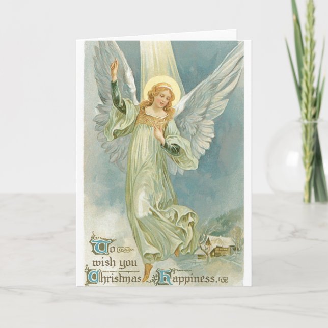 Vintage Christmas Angel Feiertagskarte (Vorderseite)