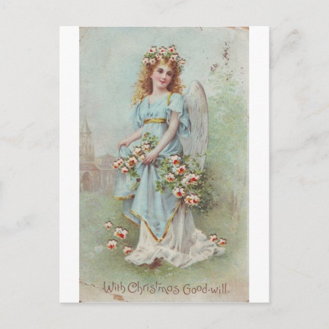 Vintage Christmas Angel Feiertagspostkarte (Vorderseite)