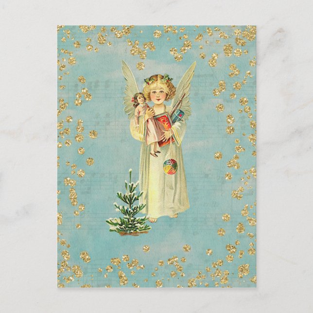 Vintage Christmas Angel Feiertagspostkarte (Vorderseite)
