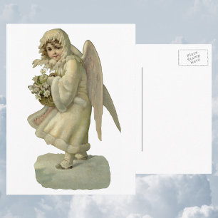 Vintage Christmas Angel Flowers, Victorian Die Cut Feiertagspostkarte