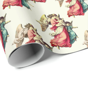 Vintage Christmas Angel Kinder Urlaub Elfenbeinküs Geschenkpapier