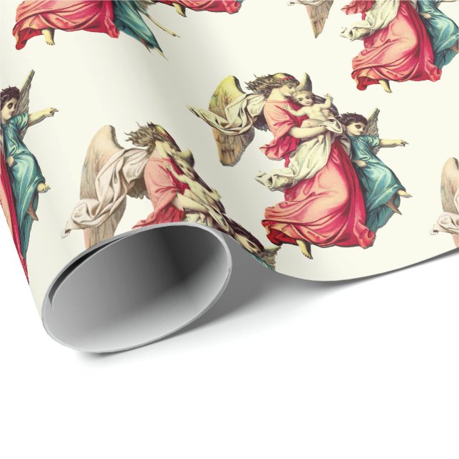 Vintage Christmas Angel Kinder Urlaub Elfenbeinküs Geschenkpapier (Rolleneckpunkt)