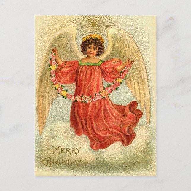 Vintage Christmas Angel Postcard Feiertagspostkarte (Vorderseite)