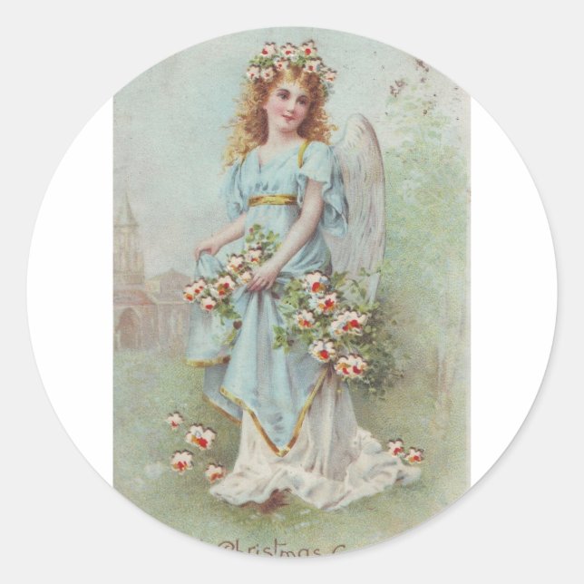 Vintage Christmas Angel Runder Aufkleber (Vorderseite)