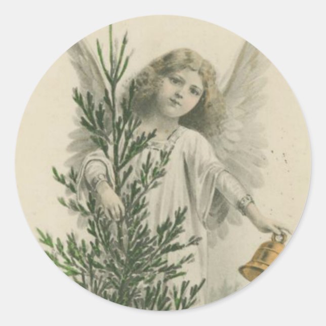 Vintage Christmas Angel Runder Aufkleber (Vorderseite)