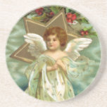 Vintage Christmas Angel Untersetzer<br><div class="desc">Hübsche Weihnachtskirsche mit Flügeln,  Stern und Grüntönen.</div>