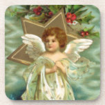 Vintage Christmas Angel Untersetzer<br><div class="desc">Hübsche Weihnachtskirsche mit Flügeln,  Stern und Grüntönen.</div>