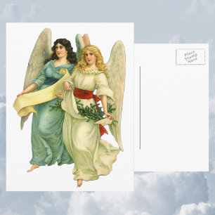 Vintage Christmas, Angelic Victorian Angels Feiertagspostkarte