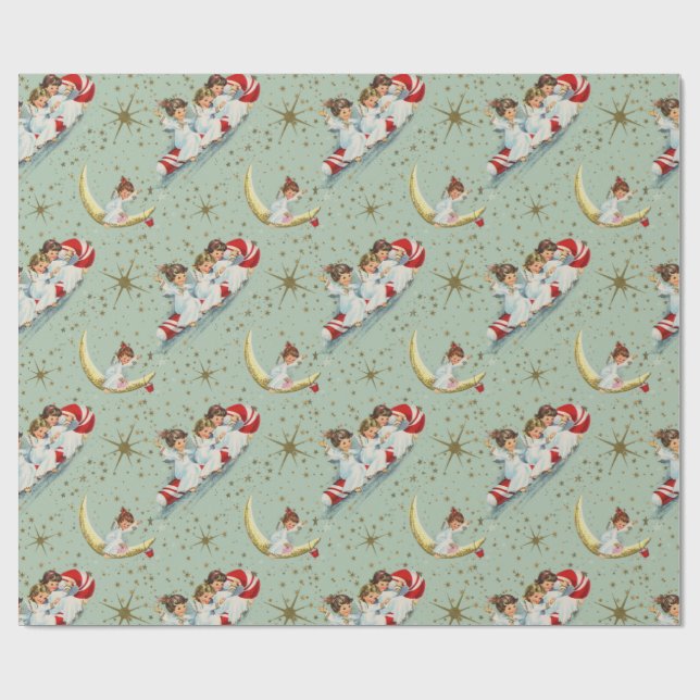 Vintage Christmas Angels Wrapping Paper Geschenkpapier (Flach)
