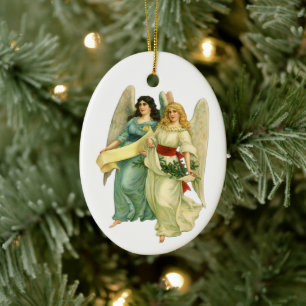 Vintage Christmas, Antique Victorian Angel Die Cut Keramik Ornament