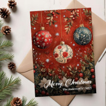 Vintage Christmas Baubles Elegant Greeting Card