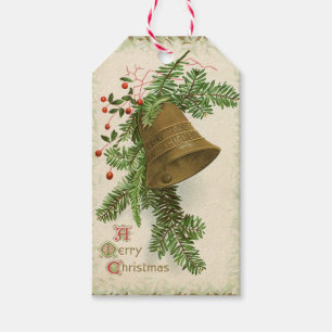 Vintage Christmas Bell (Evergreen) Geschenkmarke Geschenkanhänger