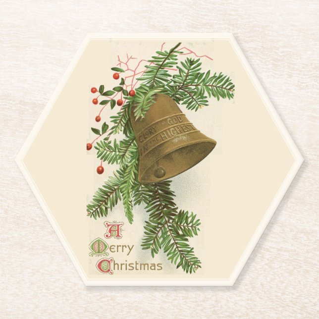 Vintage Christmas Bell (Evergreen) Paper Untersetz Untersetzer (Vorderseite)
